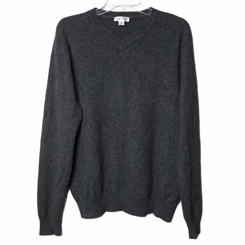 FAIR INDIGO Sweater 100% Cashmere Gray V-Neck
